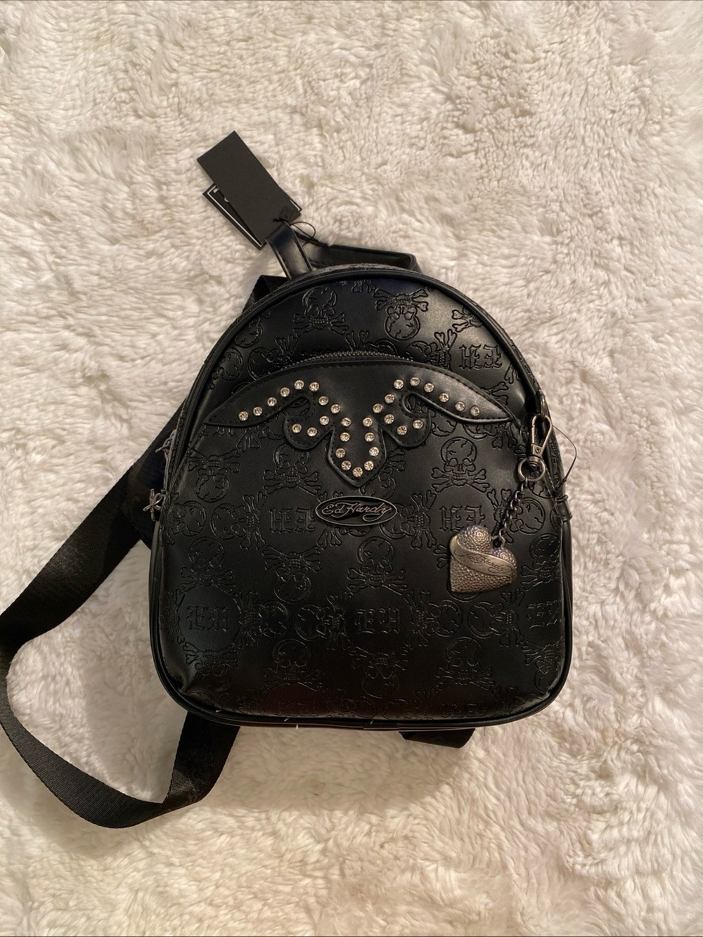 Black Embossed Mini Backpack with Studded Accent